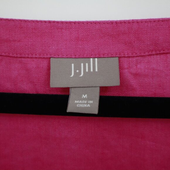J. Jill Linen Top Women M Pink Lagenlook Boho Barbie Bright Resort Coastal Beach - Picture 3 of 15